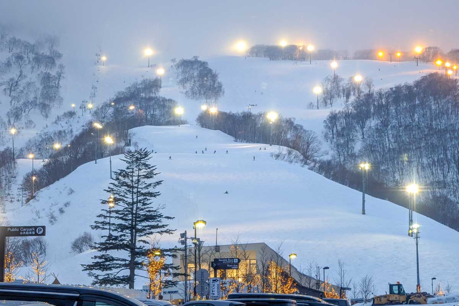 Night skiing under the lights